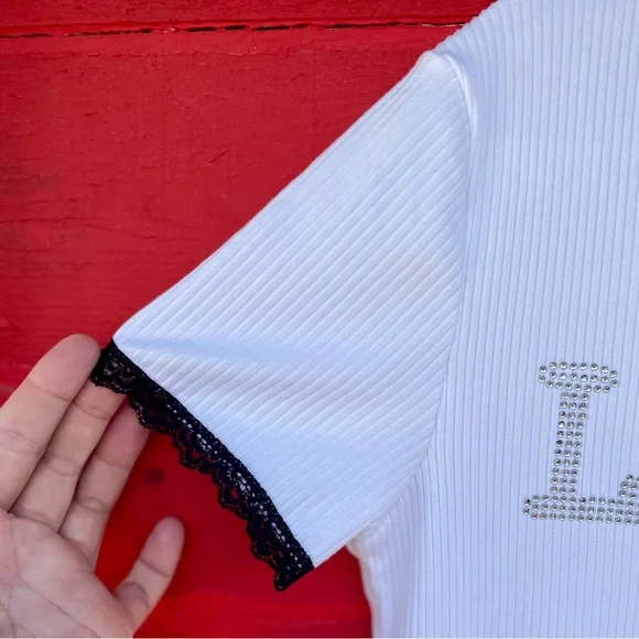 🟩 Dream Girl love bling lace ribbed short sleeve t-shirt - Picture 3 of 8